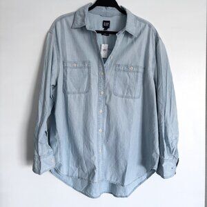 NWT Gap Chambray Denim Big Shirt Oversized Button Down Size M